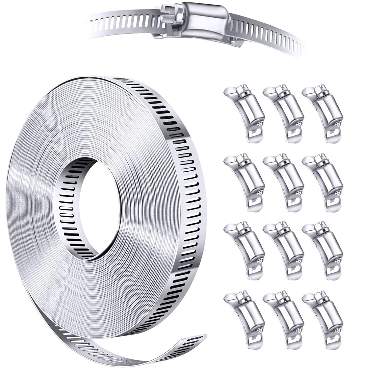 Serplex 32.8ft Hose Clamp Roll DIY Hose Clamp Roll 304 Stainless Steel Hose Clamp with 12 Fastening Bolts Attachment Cuttable Hose Clamp Hose Clamp Band for Plumbing, Pipe Repairing Serplex 32.8ft Hose Clamp Roll DIY Hose Clamp Roll 304 Stainless Steel Hose Clamp with 12 Fastening Bolts Attachment Cuttable Hose Clamp Hose Clamp Band for Plumbing, Pipe Repairing
